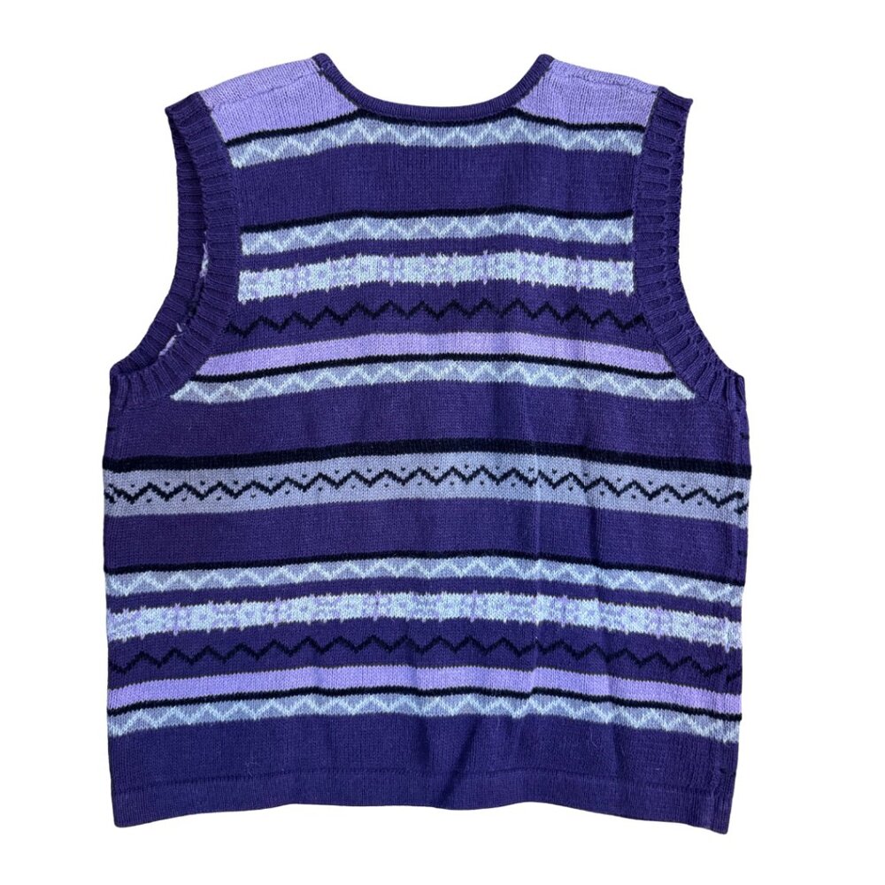 Vintage Purple Pattered Striped Sweater Vest with Zipper - Picture 2 of 5
